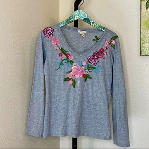 Sundance embroidered long sleeve T-shirt flaw sz medium